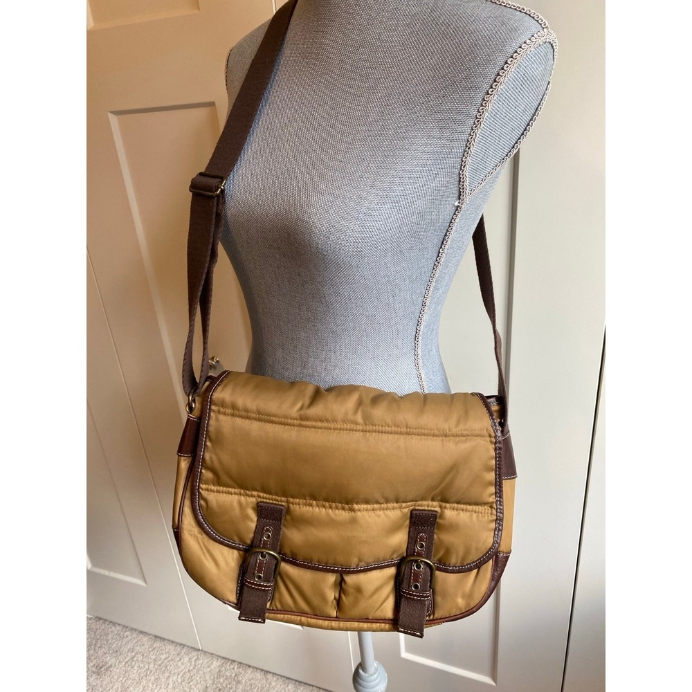 Eddie Bauer Down Quilted Purse Bag Brown Adjustable Snap Zip sku15